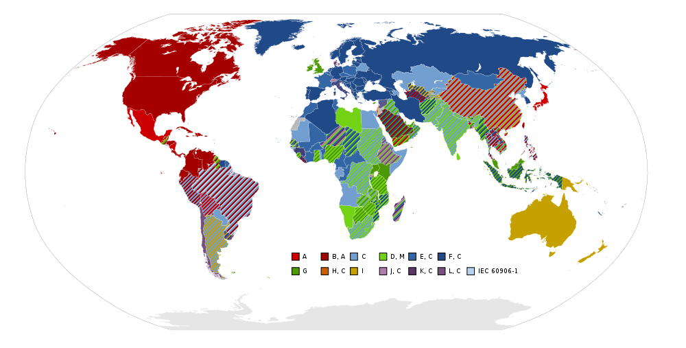 World Electric Plug Types Map